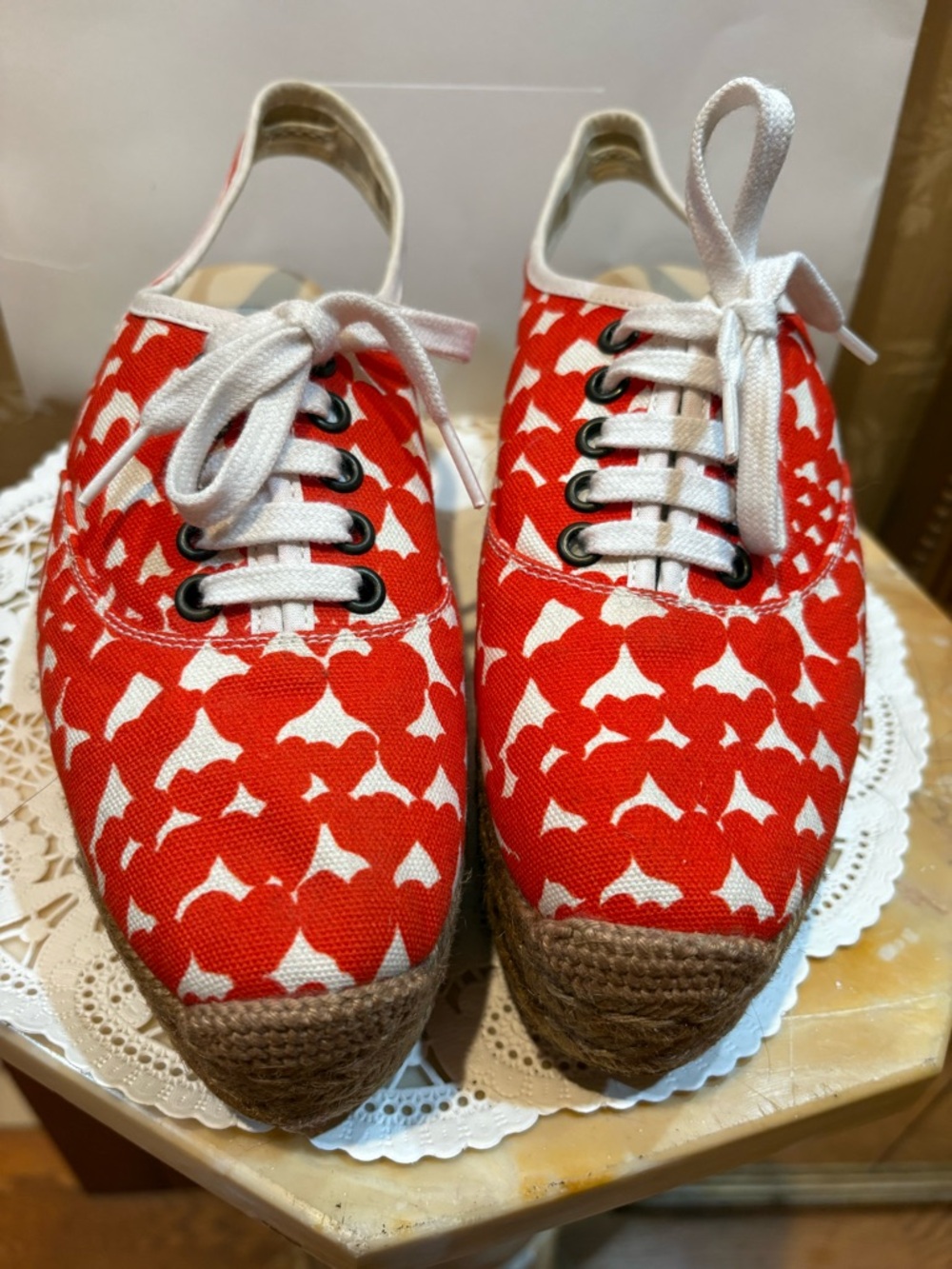 STELLA McCARTHY Red & Ivory Canvas Espadrille Lace-Up Shoes - Picture 9 of 11
